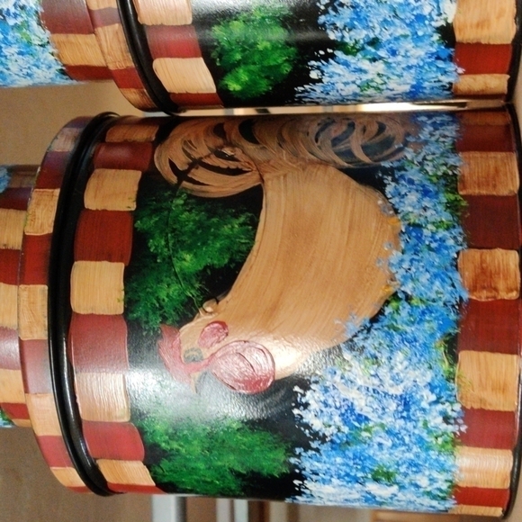 SET Of Four Hand-painted Rooster Canisters Four Different Sizes, Storage / Kitch - Picture 2 of 5